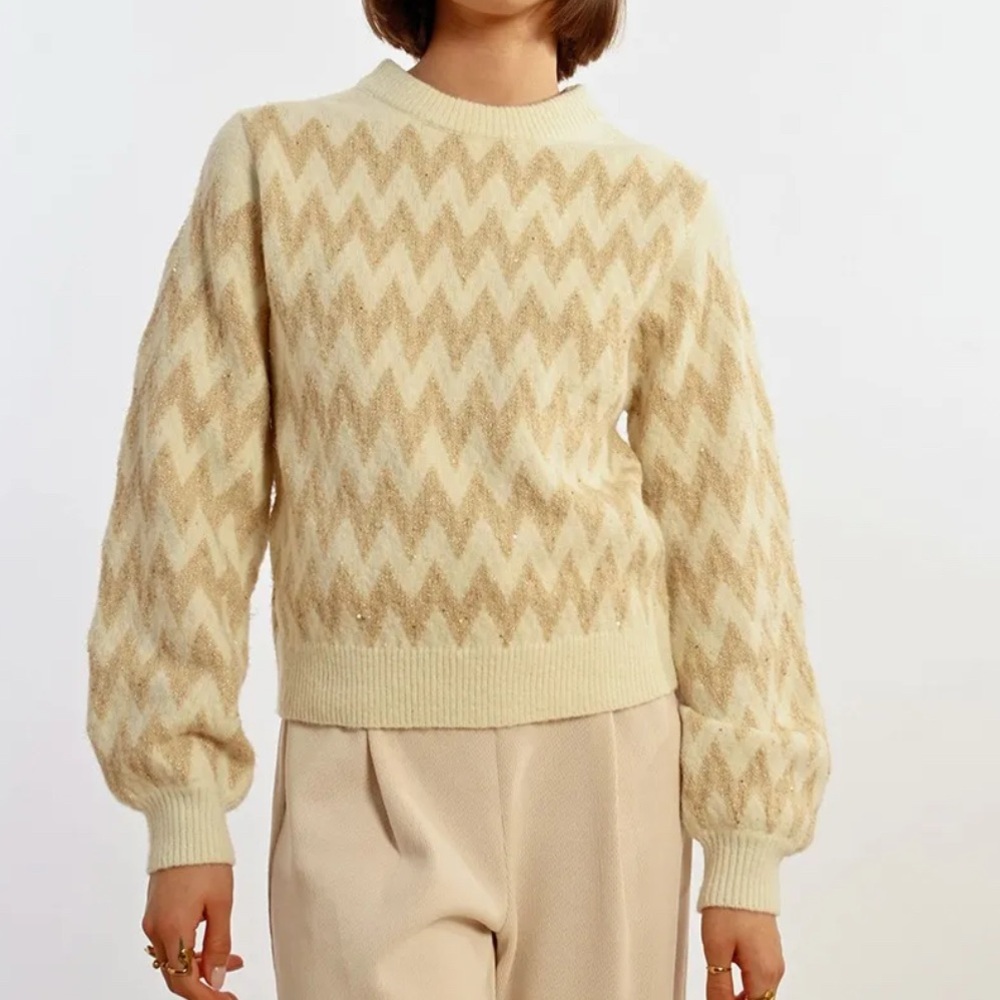 Lili Sidonio Chevron Gold Sparkle Sweater Women’s Size Large
